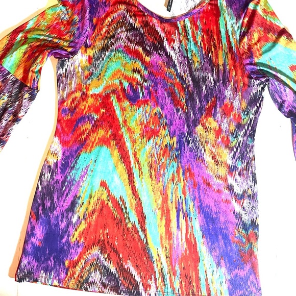 New Directions Multicolor Abstract Women’s Top with Wide 3/4 Sleeves Size Medium - Picture 10 of 12